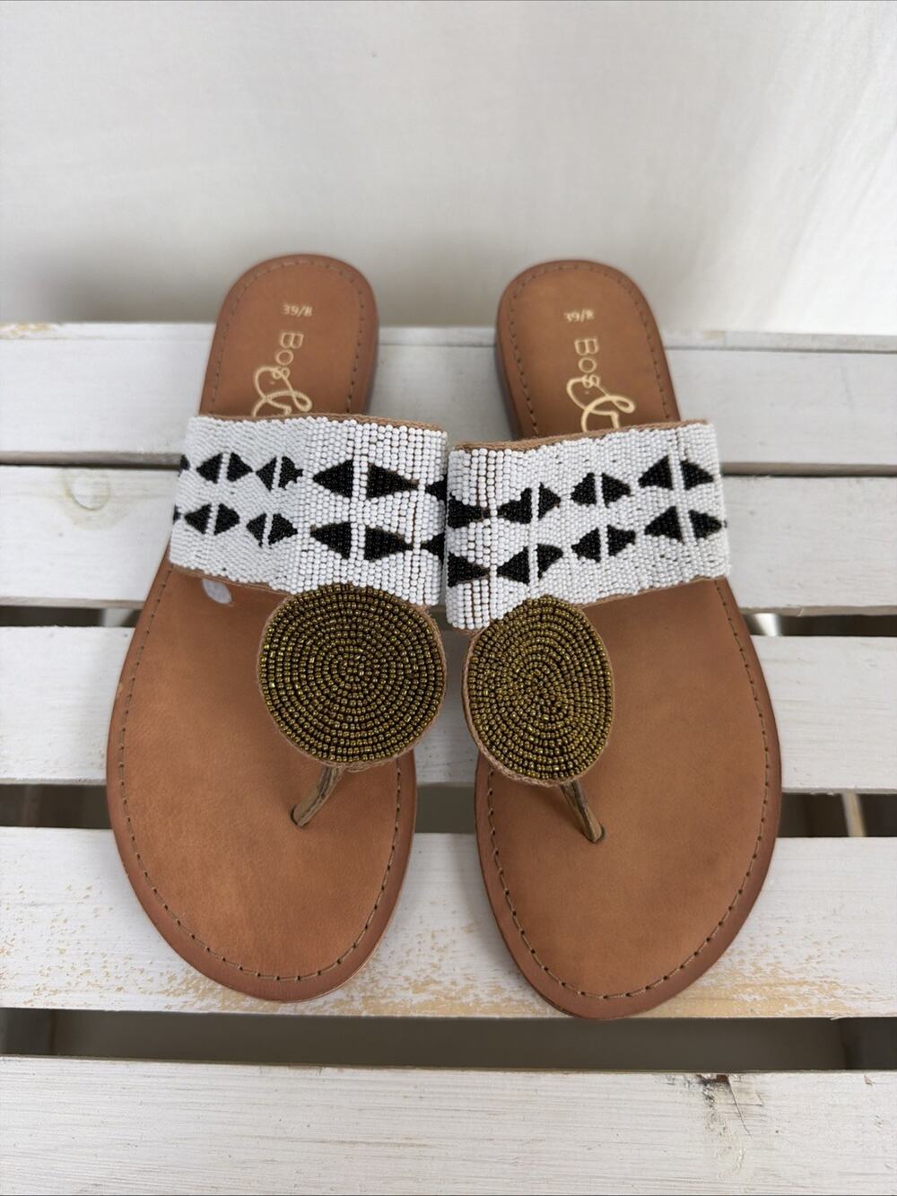 New No Box Bos & Co Judy Beaded Sandal #1052 Size EU 39